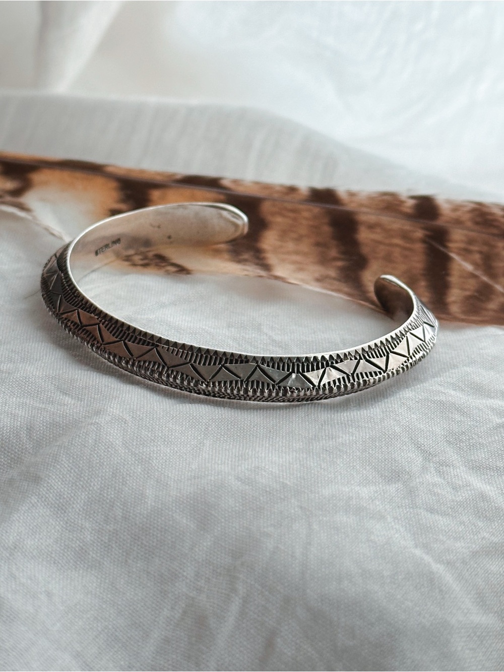 Vintage Native American stamped triangle heavy gauge cuff